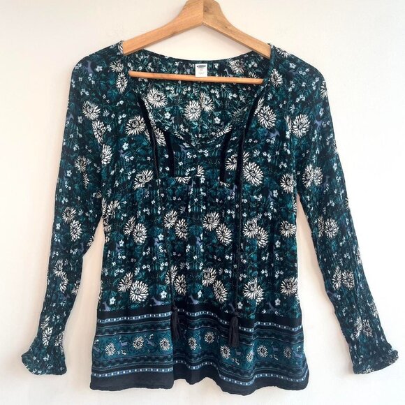 Old Navy Sexy Boho Dark Sea Blue Tunic Blouse Shirt Small - Picture 1 of 10